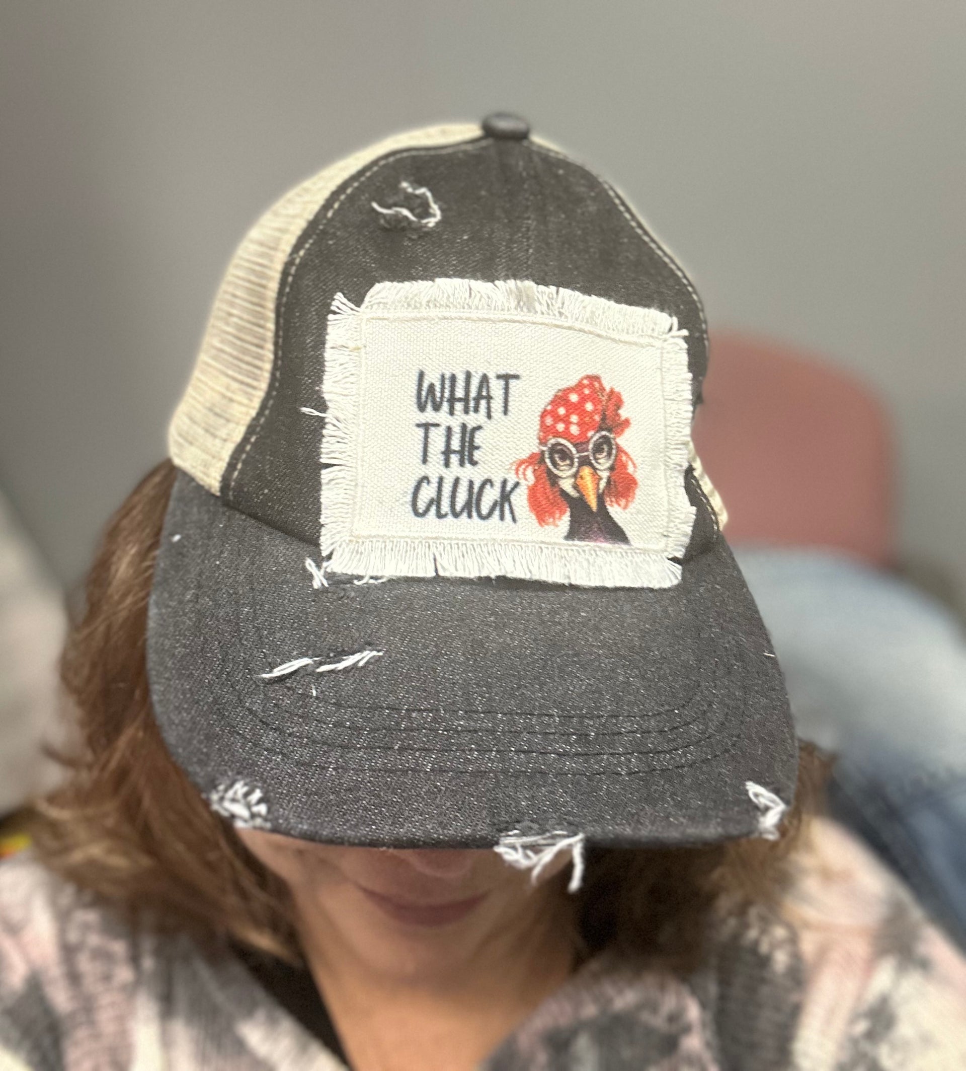 What The Cluck Hat - Distressed Black Snapback